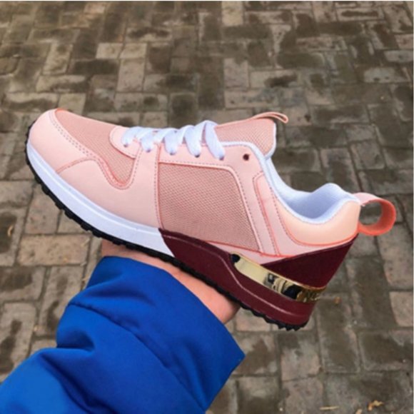 Shoes - Pink and Burgundy Color Block Sneakers